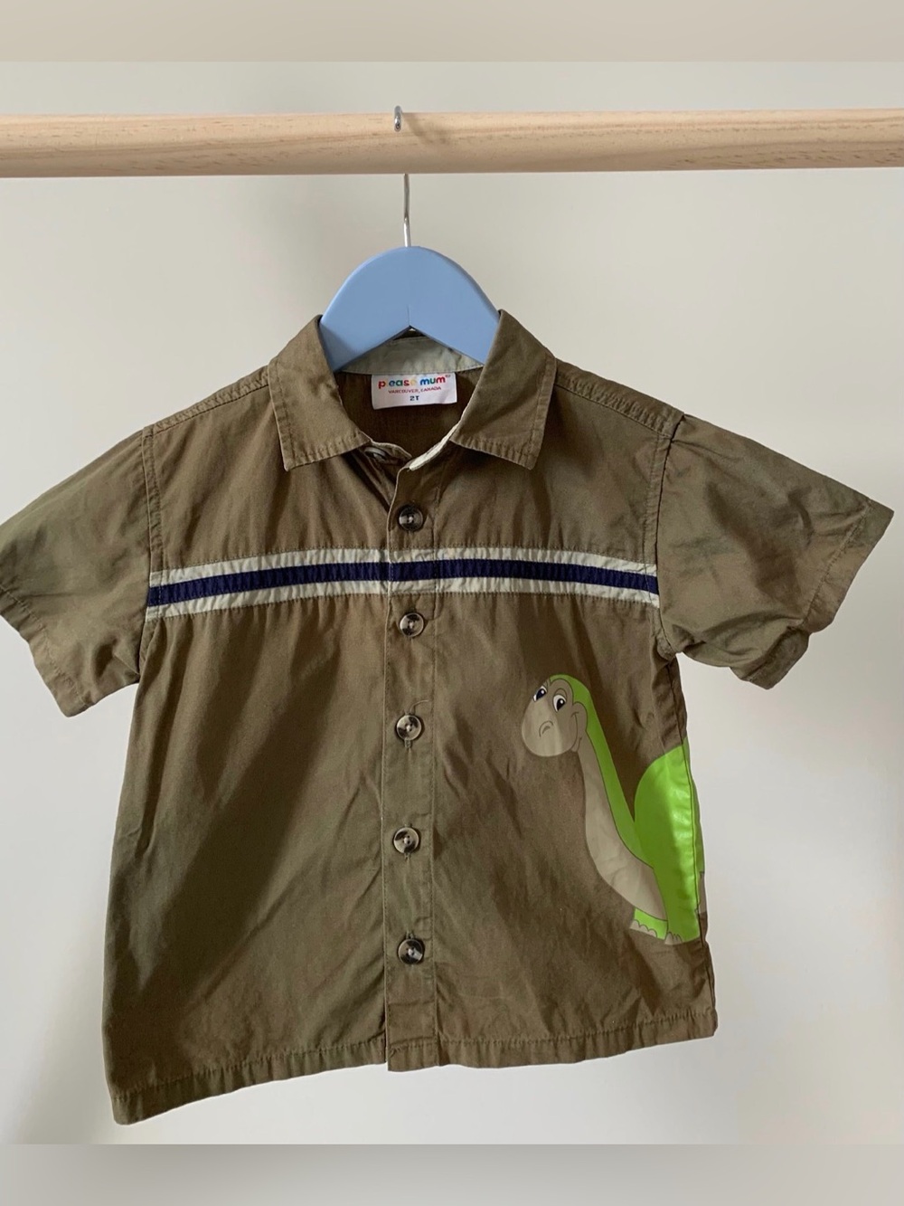 Vintage Please Mum Olive Button-Down Dino Shirt 2T